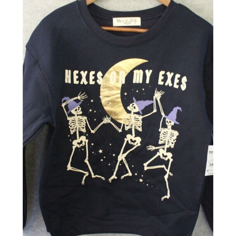 NEW Halloween LS Sweat Shirt Wound Up size Large Navy Crewneck Hexes on‎ my Exes